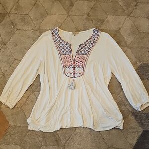 Democracy Cream Blouse with Multicolor Embroidery